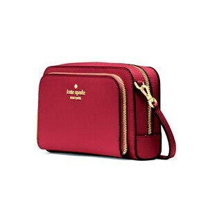 New Kate Spade Staci Dual Zip Around Crossbody Saffiano Leather Red Jam
